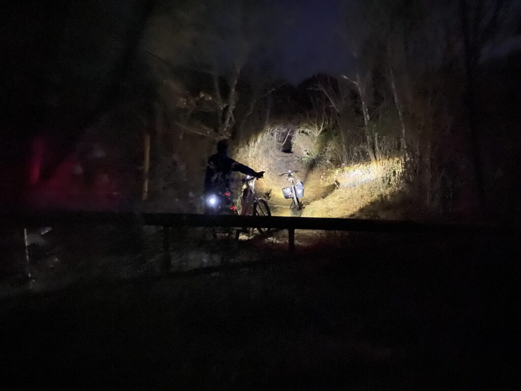 Trail at night into Rocky Gap Park